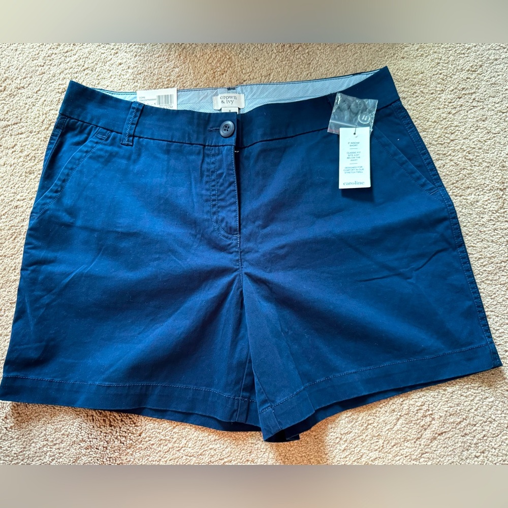 Crown & Ivy Blue 5” Shorts Tailored Cotton Blend